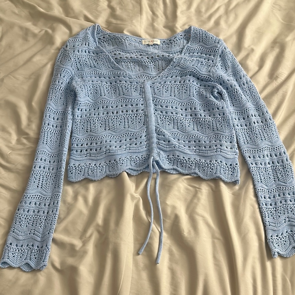 Light Blue Crochet Cardigan